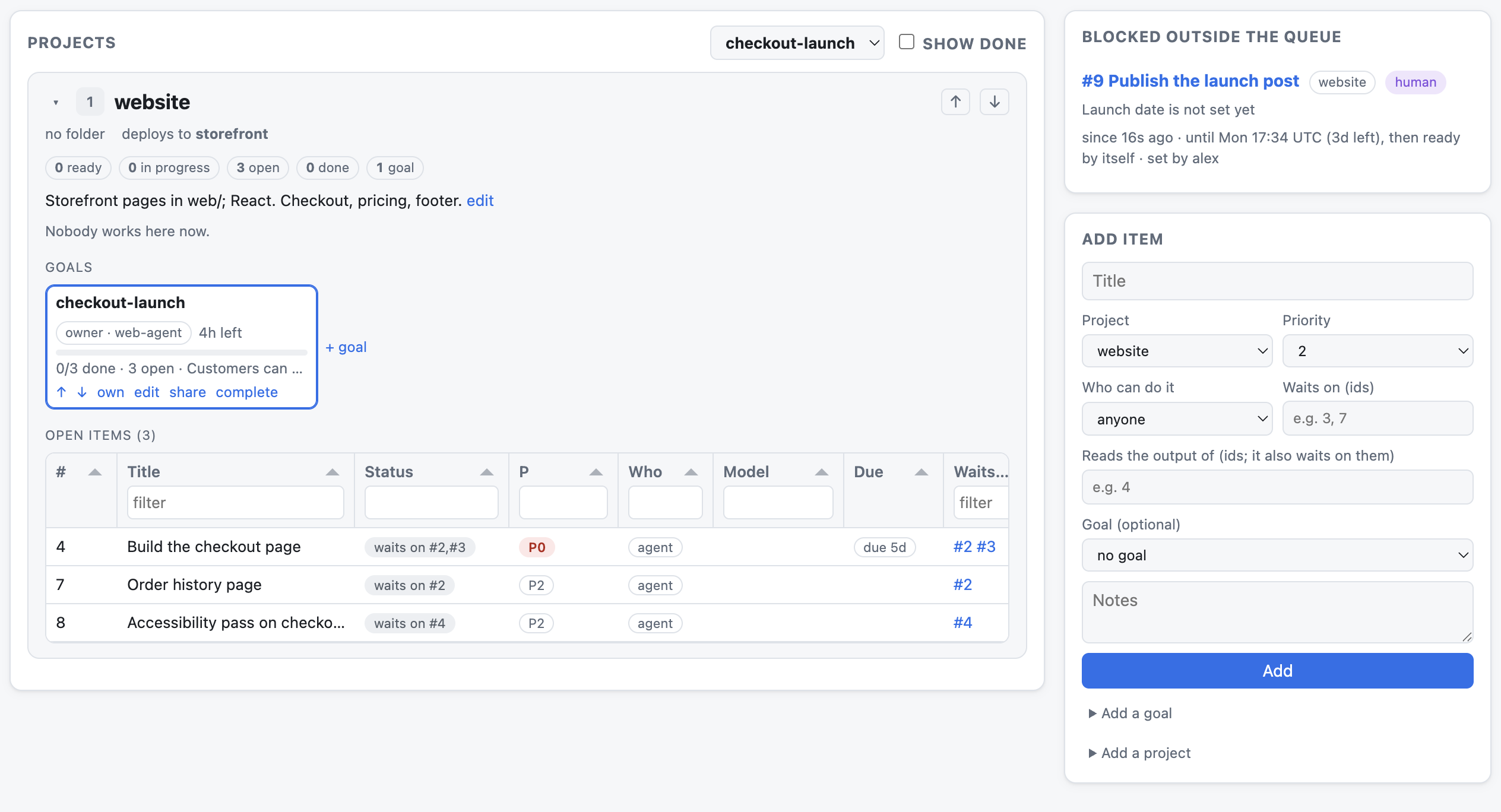 A goal with its owner, its progress, and the tasks that get there